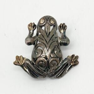 Vintage Silver and Gold Tone Frog Shaped Brooch/Pin Necklace Pendant
